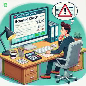 DALL·E 2024-12-27 06.49.20 - A cartoon-style illustration of a small business owner sitting at a desk, looking at a computer screen with a QuickBooks Online interface open. The sc