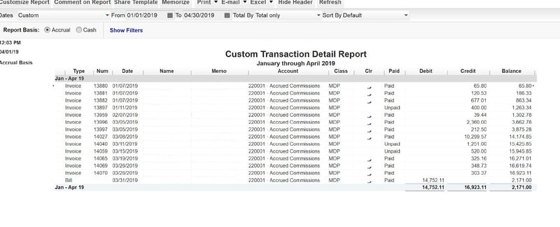custom transaction detail report