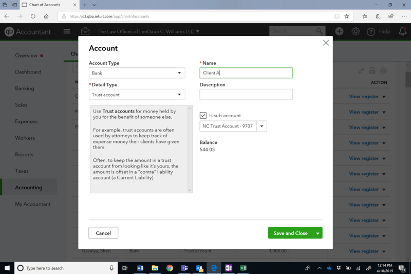 QuickBooks Online Chart of Accounts Parameters