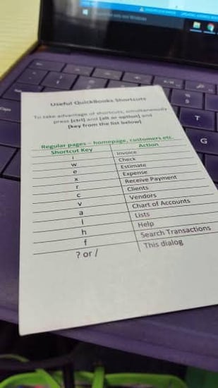 Quickbooks online cheat sheet & shortcuts